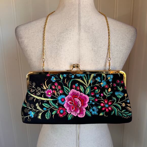 American Vintage Handbags - Vintage 90s/Y2K Fairy Black Floral Shoulder Purse OS
